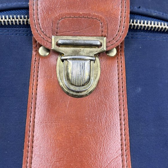 SEARS Vintage Train Case Travel Bag Cosmetic Toiletry Case Vinyl Canvas Navy - Picture 8 of 10